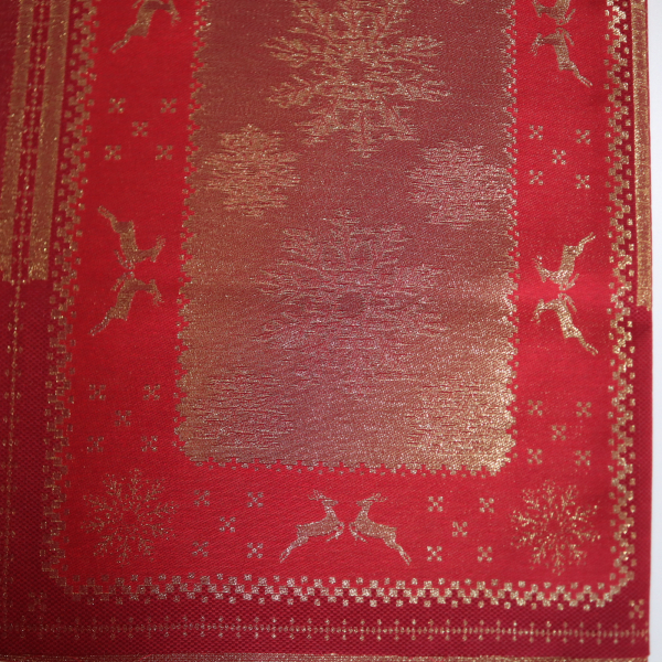 Jacquard panel na štólu - červeno/zlatý sob s lurexom 40x140cm