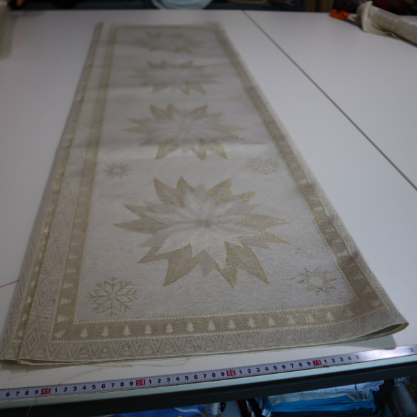 Jacquard panel na štólu - prírodno/zlatá hviezda s lurexom 40x140cm