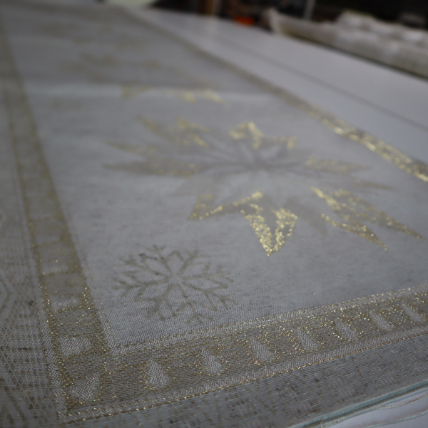 Jacquard panel na štólu - prírodno/zlatá hviezda s lurexom 40x140cm