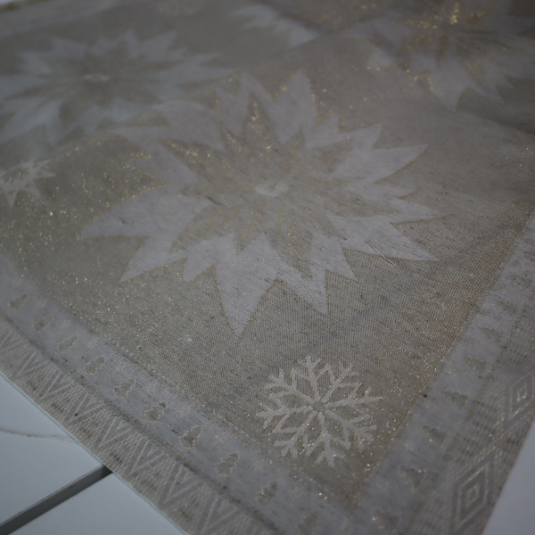 Jacquard panel na štólu - prírodno/zlatá hviezda s lurexom 40x140cm