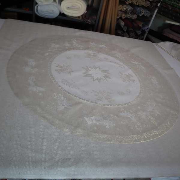 Jacquard panel kruhový obrus/sukňu - prírodno/zlatá s lurexom Ø180cm