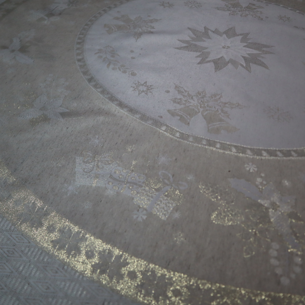 Jacquard panel kruhový obrus/sukňu - prírodno/zlatá s lurexom Ø180cm