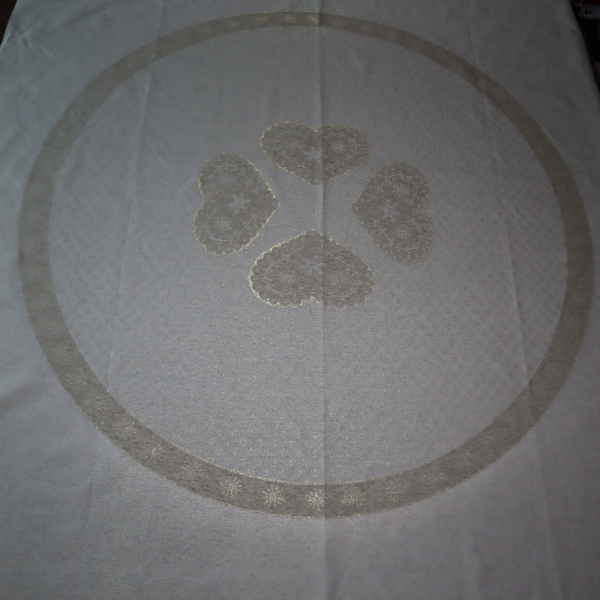 Jacquard panel kruhový obrus/sukňu - prírodno/zlaté srdiečka s lurexom Ø180cm