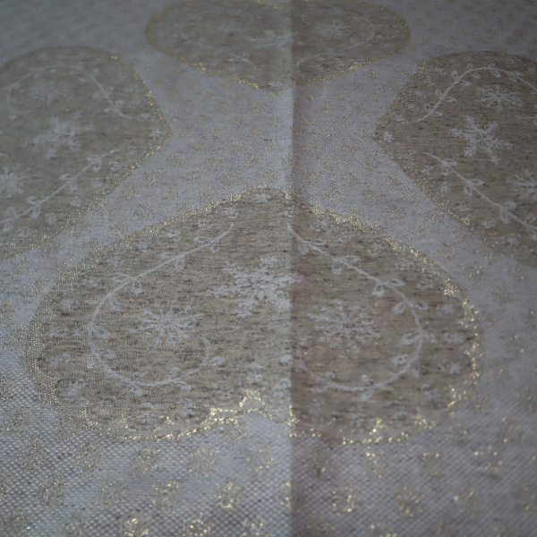 Jacquard panel kruhový obrus/sukňu - prírodno/zlaté srdiečka s lurexom Ø180cm