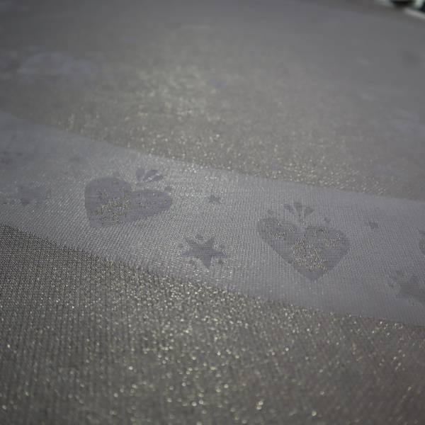 Jacquard panel kruhový obrus/sukňu - prírodno/zlaté srdiečka s lurexom Ø160cm