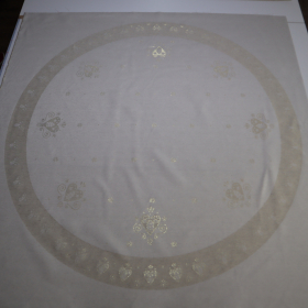 Jacquard panel kruhový obrus - prírodno/zlaté srdiečka s lurexom Ø160cm