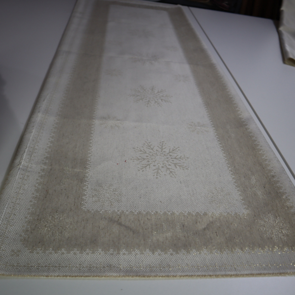 Jacquard panel na štólu - prírodno/zlatý sob s lurexom 50x160cm