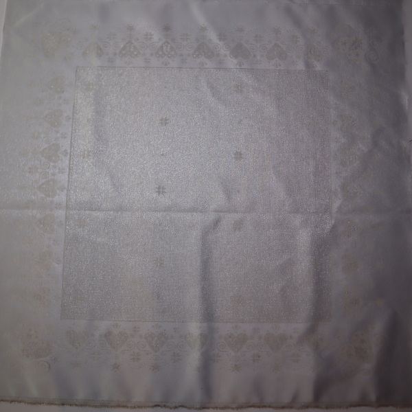 Jacquard panel obrus+2x vankúš - prírodno/strieborné srdiečka s lurexom 105x105 + 2x 53x53cm