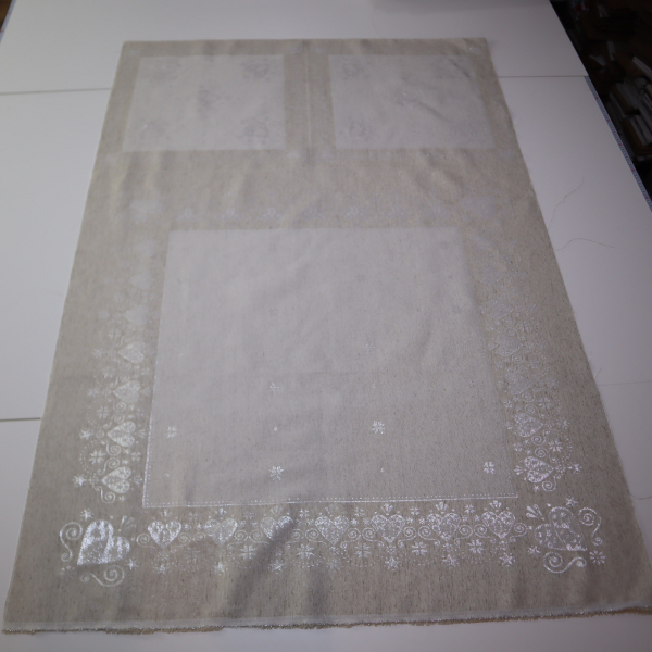 Jacquard panel obrus+2x vankúš - prírodno/strieborné srdiečka s lurexom 105x105 + 2x 53x53cm