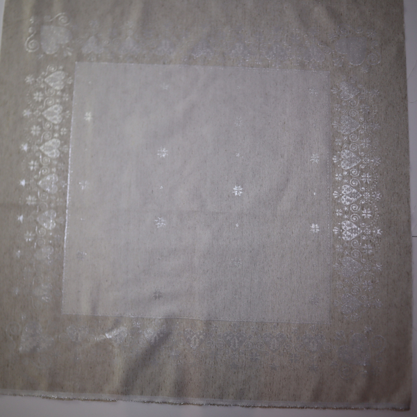 Jacquard panel obrus+2x vankúš - prírodno/strieborné srdiečka s lurexom 105x105 + 2x 53x53cm