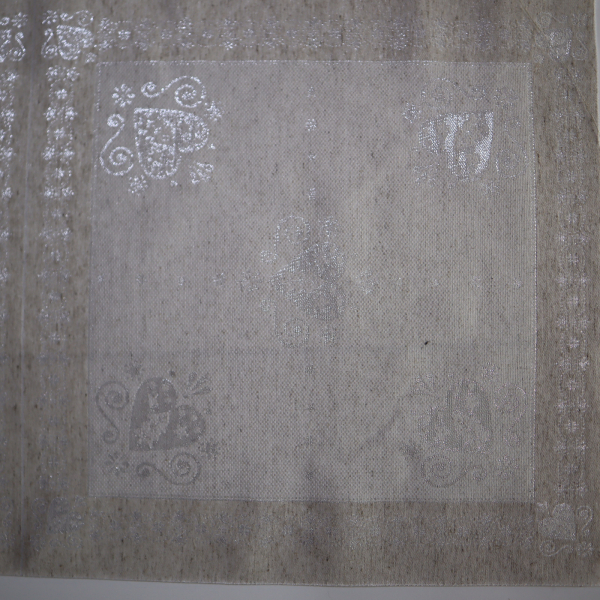 Jacquard panel obrus+2x vankúš - prírodno/strieborné srdiečka s lurexom 105x105 + 2x 53x53cm