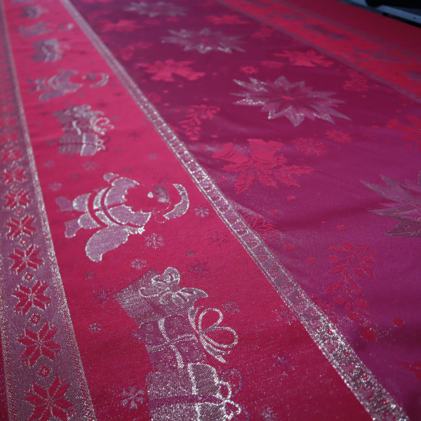 Jacquard panel na obrus - červeno/zlatá hviezda s lurexom 180x380cm