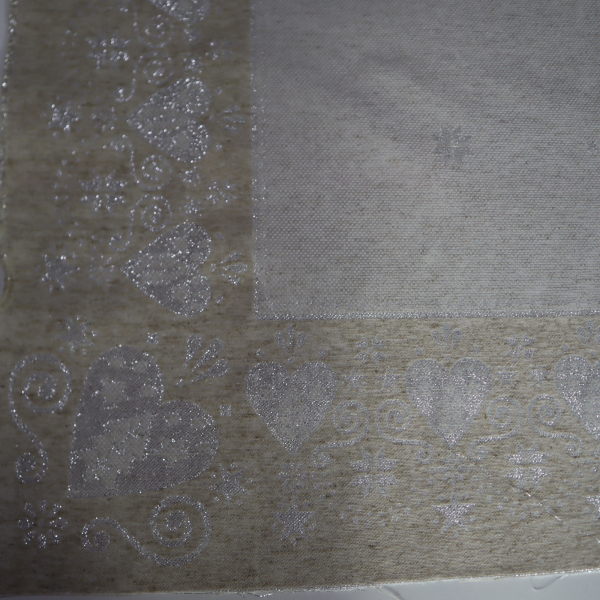 Jacquard panel obrus - prírodno/strieborné srdiečka s lurexom 160x160cm