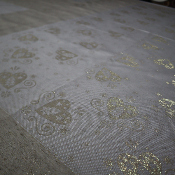 Jacquard panel 3x obrus - prírodno/zlaté srdiečka s lurexom 80x160cm + 2x 80x80cm