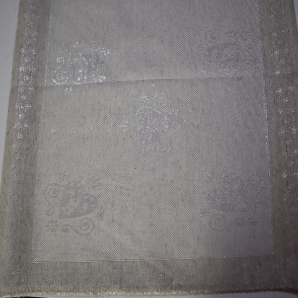 Jacquard panel na štólu - prírodno/zlaté srdiečka s lurexom 50x160cm