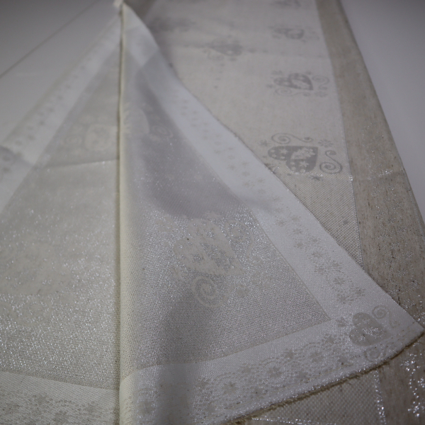 Jacquard panel na štólu - prírodno/zlaté srdiečka s lurexom 50x160cm