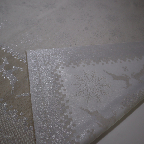 Jacquard panel obrus - prírodno/strieborný sob s lurexom 160x160cm