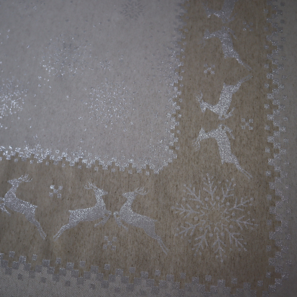 Jacquard panel obrus - prírodno/strieborný sob s lurexom 160x160cm