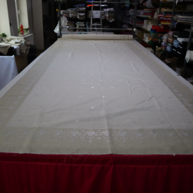 Jacquard panel obrus - prírodno/strieborné srdiečka s lurexom 160x360cm
