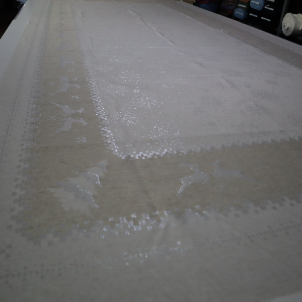 Jacquard panel obrus - prírodno/strieborný sob s lurexom 160x360cm