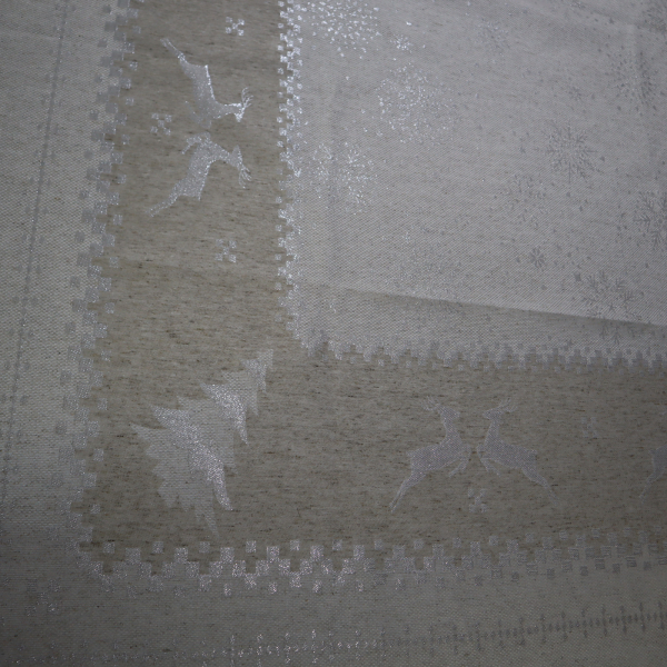 Jacquard panel obrus - prírodno/strieborný sob s lurexom 160x360cm