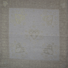 Jacquard panel - prírodno/zlaté srdiečka s lurexom 53x53cm