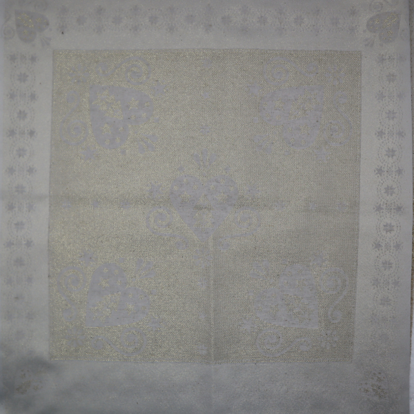 Jacquard panel - prírodno/zlaté srdiečka s lurexom 53x53cm