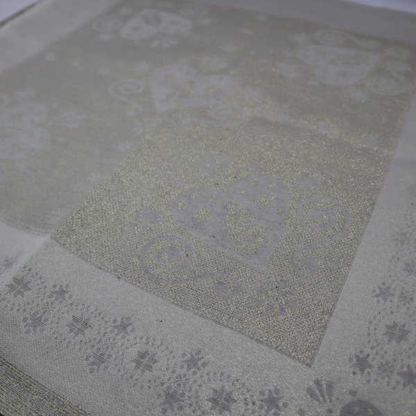 Jacquard panel - prírodno/zlaté srdiečka s lurexom 53x53cm