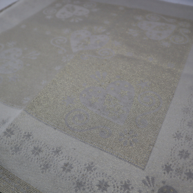 Jacquard panel obrus - prírodno/zlaté srdiečka s lurexom 160x160cm