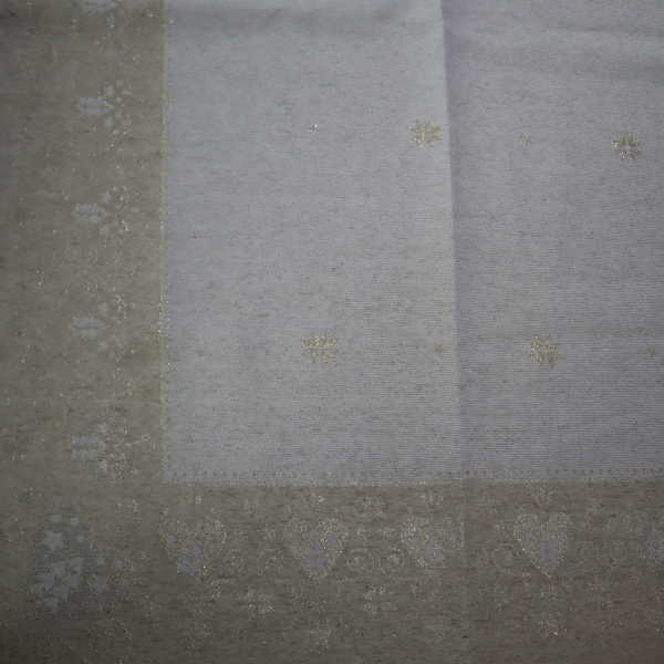 Jacquard panel obrus - prírodno/zlaté srdiečka s lurexom 160x160cm