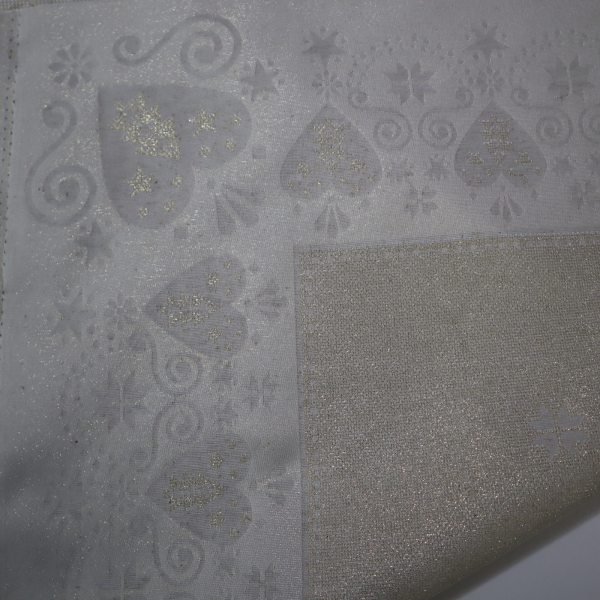 Jacquard panel obrus - prírodno/zlaté srdiečka s lurexom 160x160cm