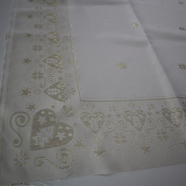 Jacquard panel obrus - zlaté srdiečka s lurexom 160x160cm