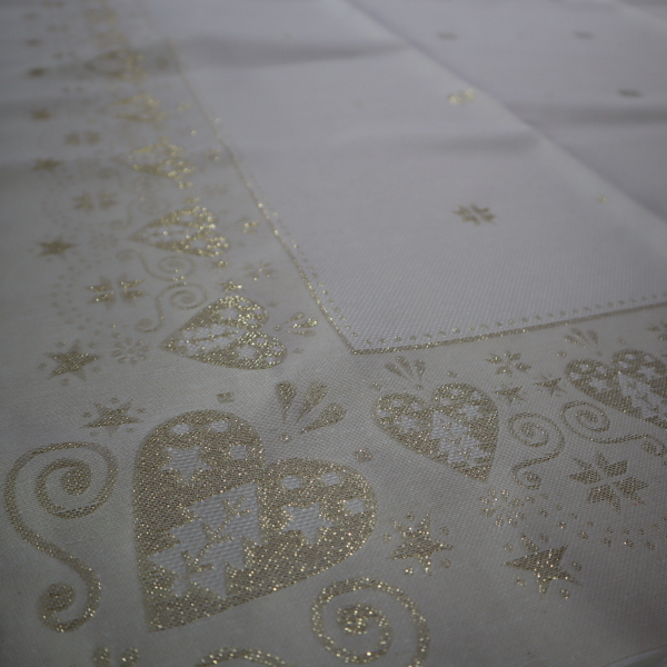 Jacquard panel obrus - zlaté srdiečka s lurexom 160x160cm