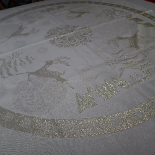 Jacquard panel kruhový obrus/sukňu - zlatý jeleňček s lurexom Ø150cm