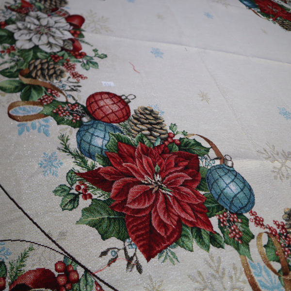Gobelín panel s lurexom - kruhový obrus vianočná ruža Ø150cm