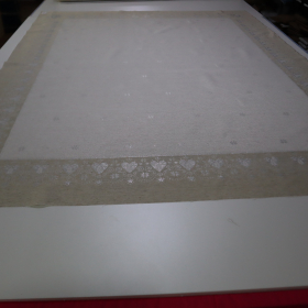 Jacquard panel obrus - prírodno/strieborné srdiečko s lurexom 160x200cm
