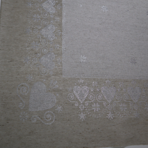 Jacquard panel obrus - prírodno/strieborné srdiečko s lurexom 160x200cm