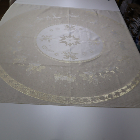 Jacquard panel kruhový obrus - prírodno/zlatá hviezda s lurexom Ø180cm - II. trieda!