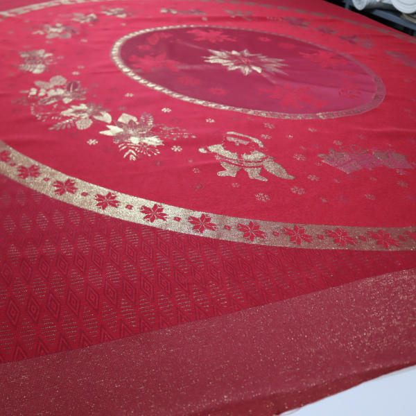 Jacquard panel kruhový obrus/sukňu - červeno/zlatá hviezda s lurexom Ø180cm