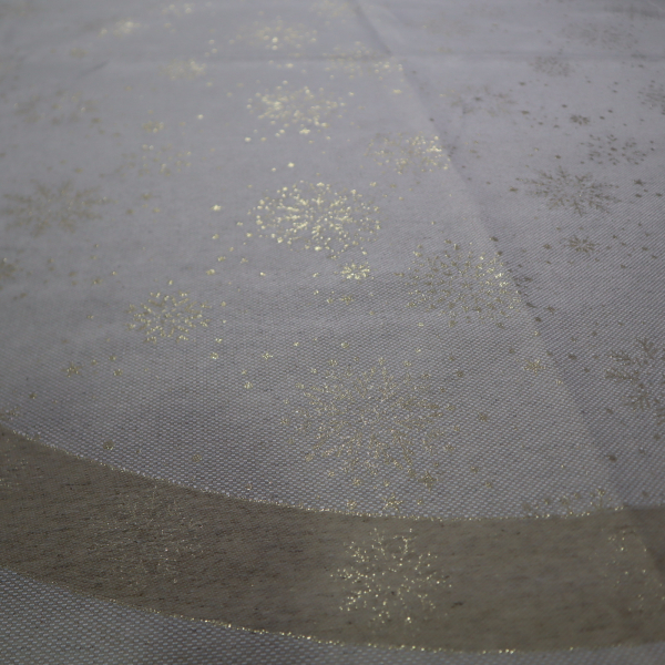 Jacquard panel kruhový obrus/sukňu - prírodno/zlatá vločka s lurexom Ø180cm