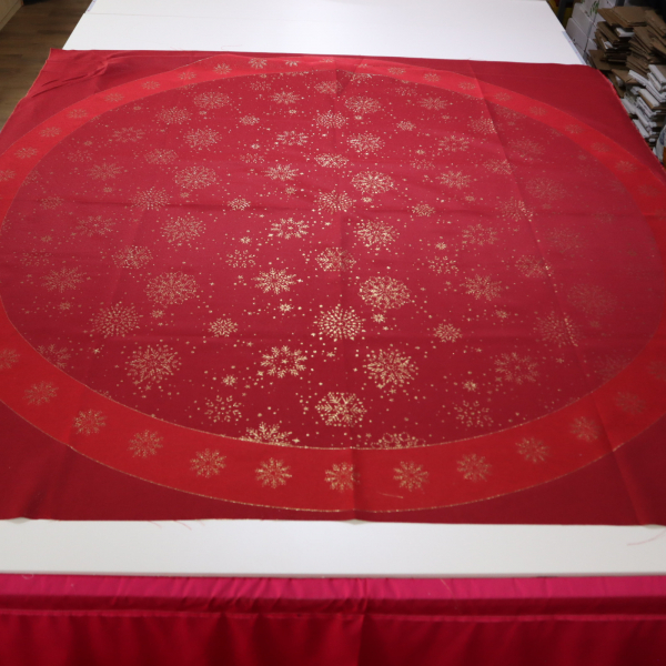 Jacquard panel kruhový obrus/sukňu - červeno/zlatá vločka s lurexom Ø180cm