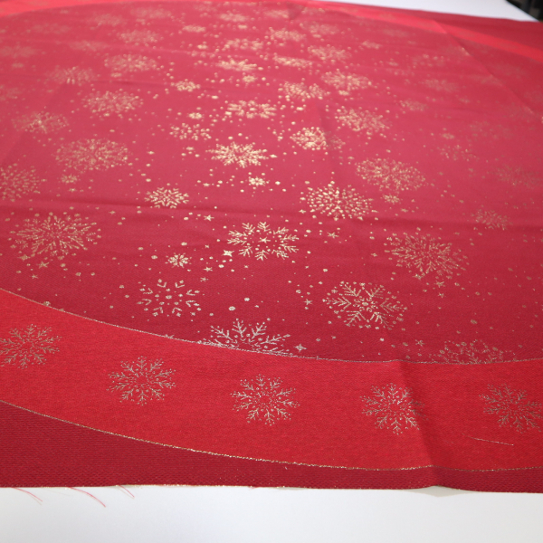 Jacquard panel kruhový obrus/sukňu - červeno/zlatá vločka s lurexom Ø180cm