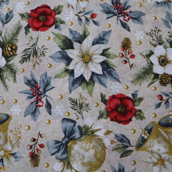 Vianočná dekoračná látka vianočné ruže biele