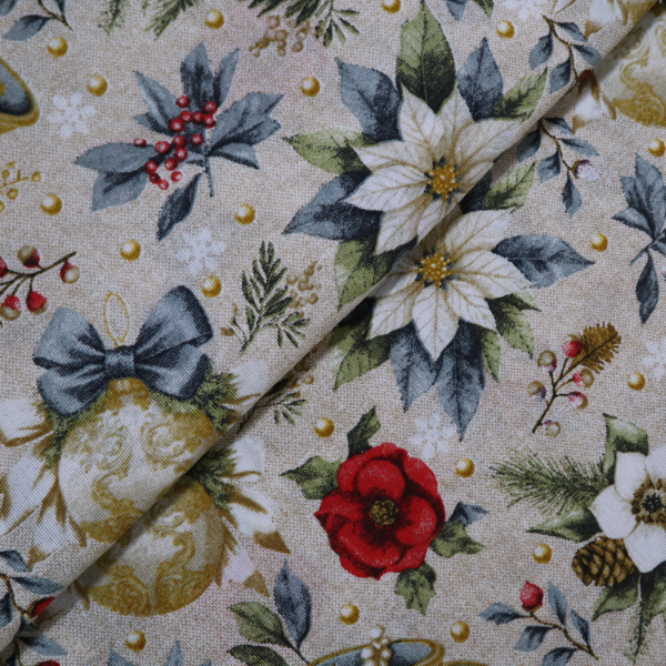 Vianočná dekoračná látka vianočné ruže biele