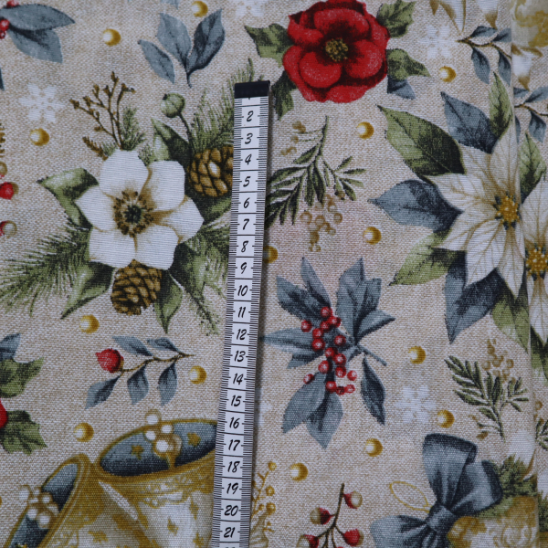 Vianočná dekoračná látka vianočné ruže biele