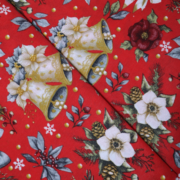 Vianočná dekoračná látka vianočné zvončeky