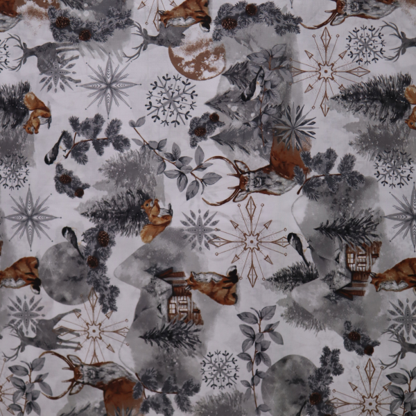 Vianočná bavlnená látka 140cm zimný les