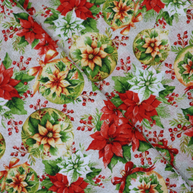 Vianočná dekoračná látka vianočné ruže žlté