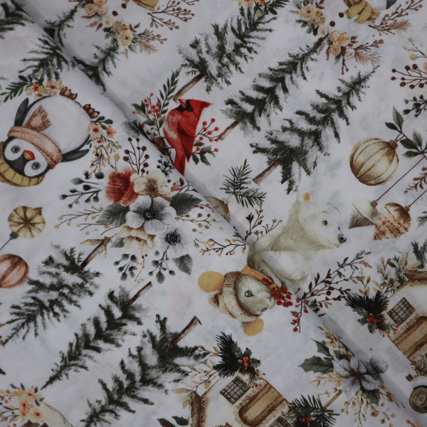 Vianočná bavlnená látka 160cm zvieratká v zime