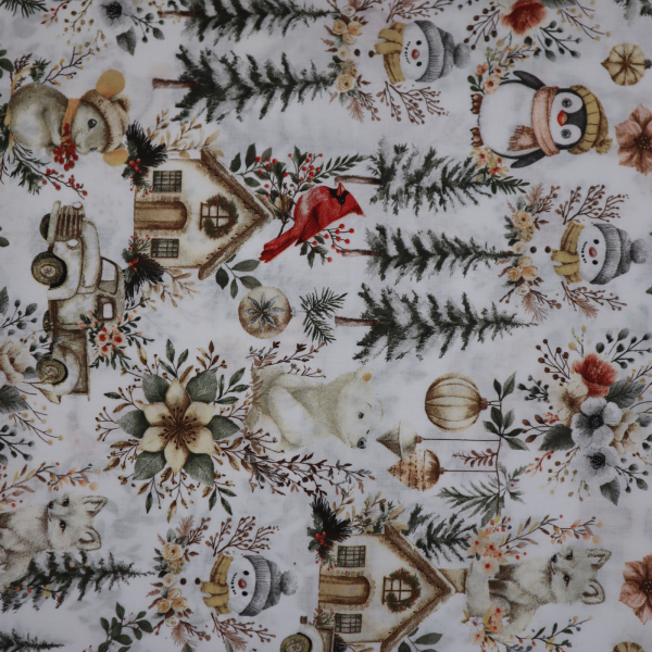 Vianočná bavlnená látka 160cm zvieratká v zime